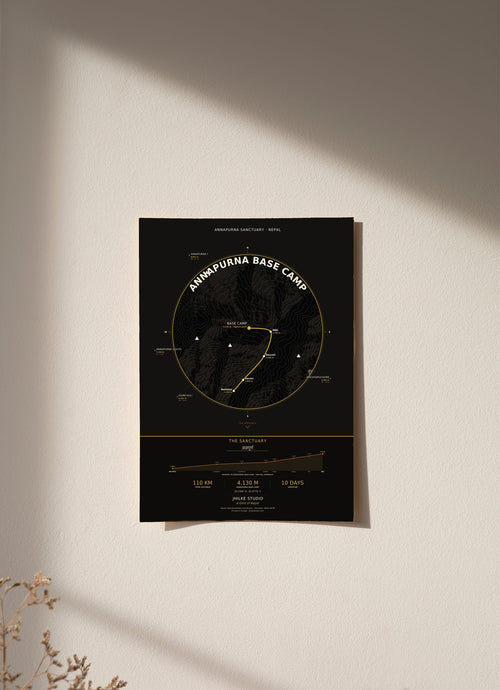 Annapurna Base Camp Trek Map Print — Dark — Annapurna Sanctuary, Nepal