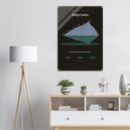 Gokyo Lakes trek route map in the dark colourway, shown as an acrylic glass print mounted on a wall. Jhilke Studio.