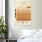 Upper Mustang trek route map in the light colourway, shown as an acrylic glass print mounted on a wall. Jhilke Studio.