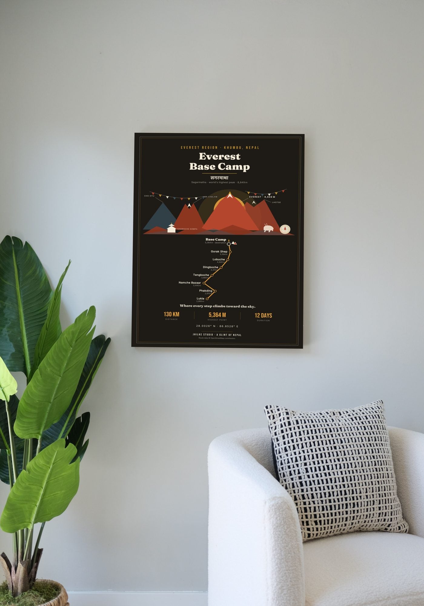 Everest Base Camp Trek Map Print (dark) — poster, second scene