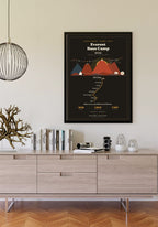 Everest Base Camp Trek Map Print (dark) — framed poster on wall