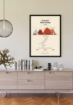 Everest Base Camp Trek Map Print (light) — framed poster on wall