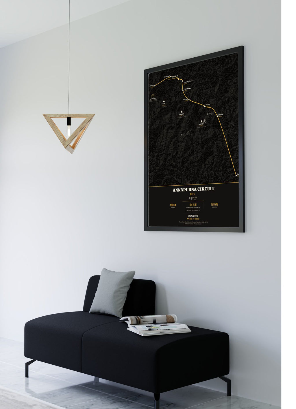Annapurna Circuit Trek Map Print (dark) — framed poster, second scene
