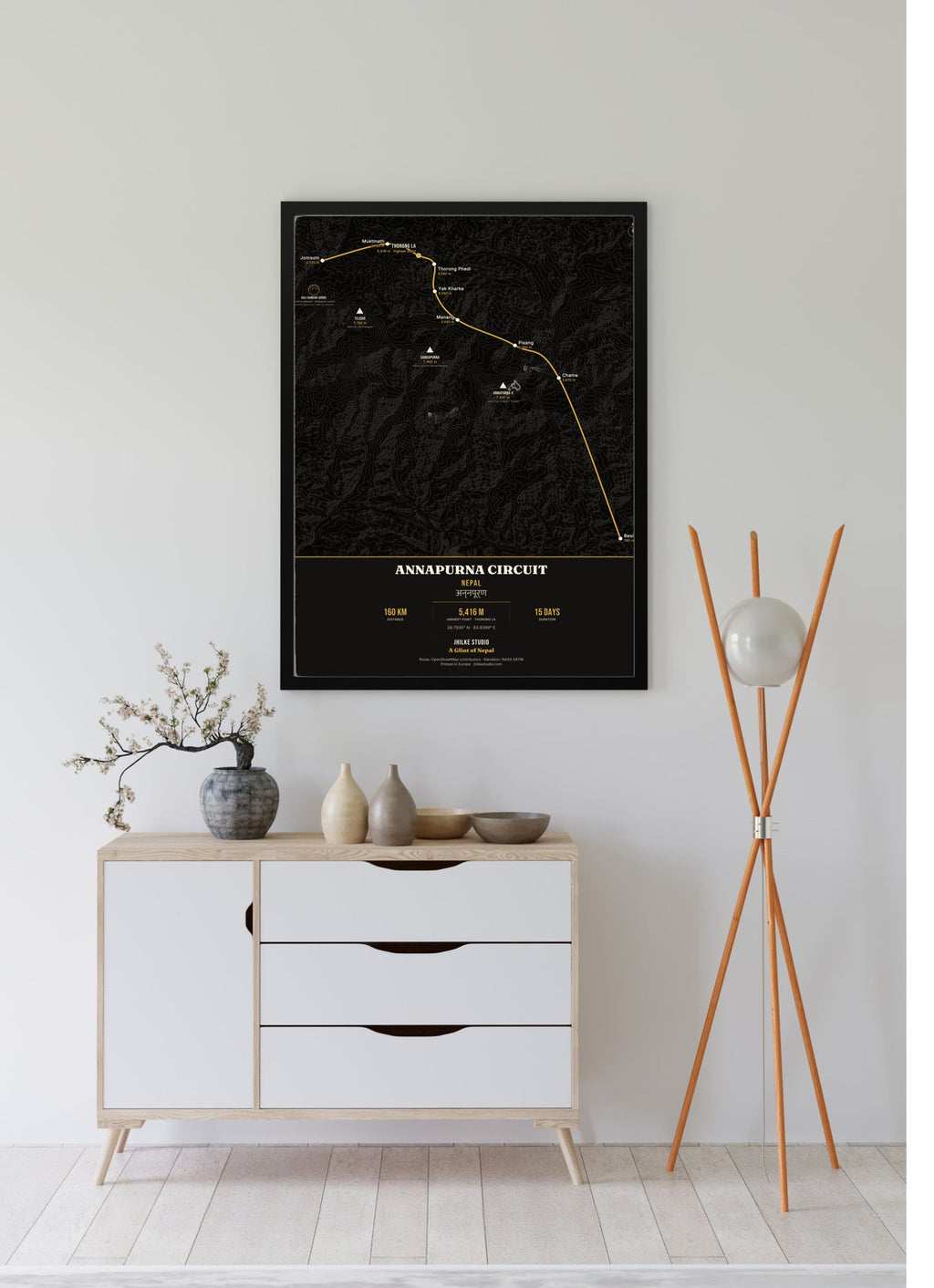Annapurna Circuit Trek Map Print (dark) — framed poster, third scene