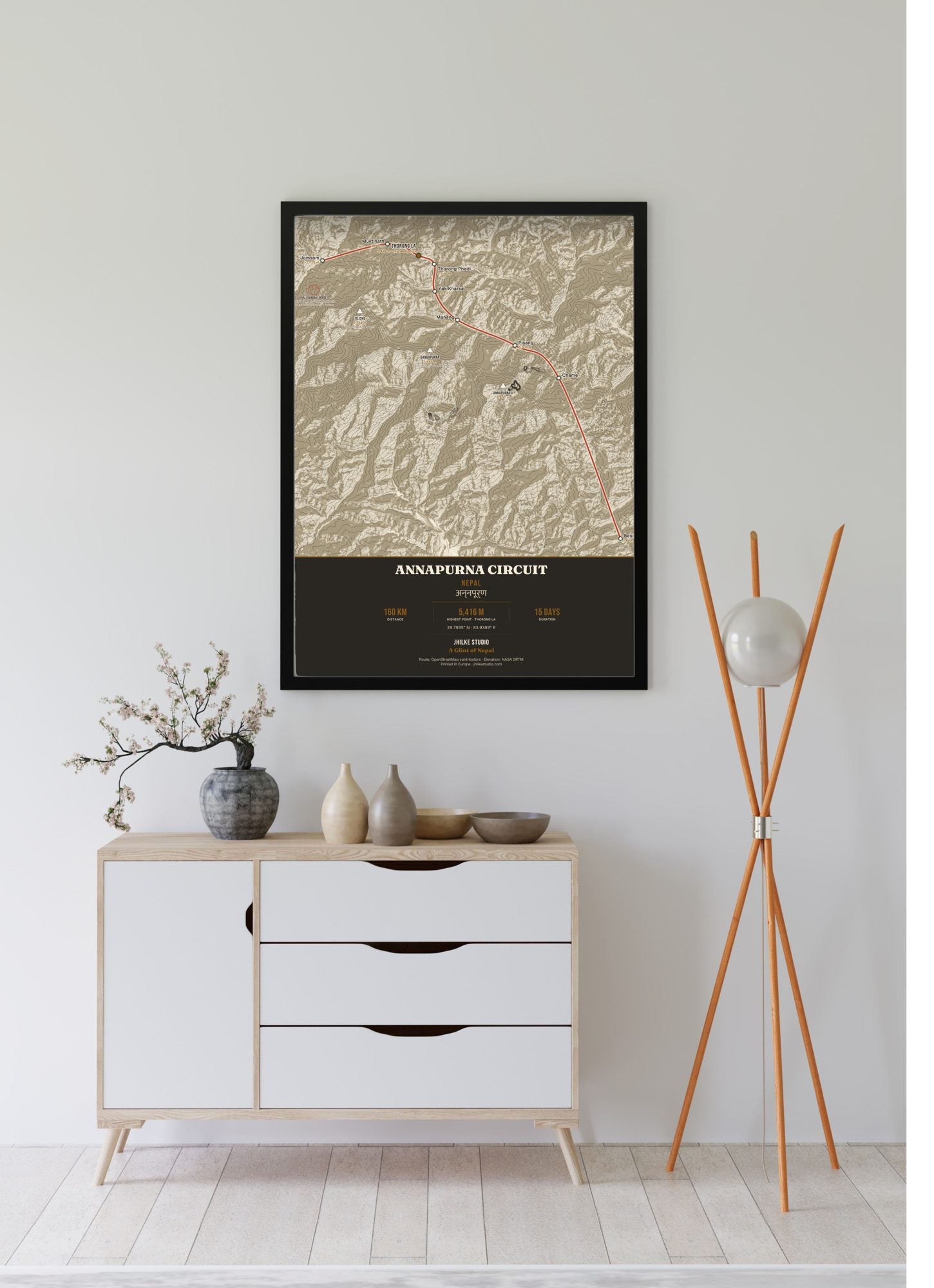 Annapurna Circuit Trek Map Print (light) — framed poster, third scene