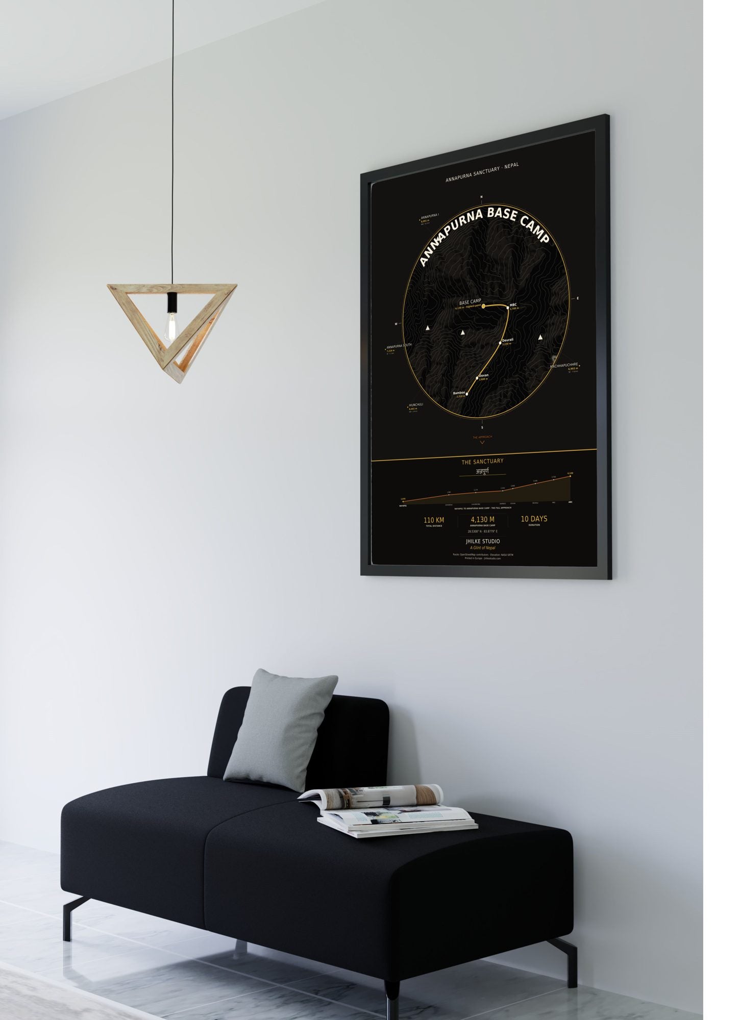 Annapurna Base Camp Trek Map Print (dark) — framed poster, second scene