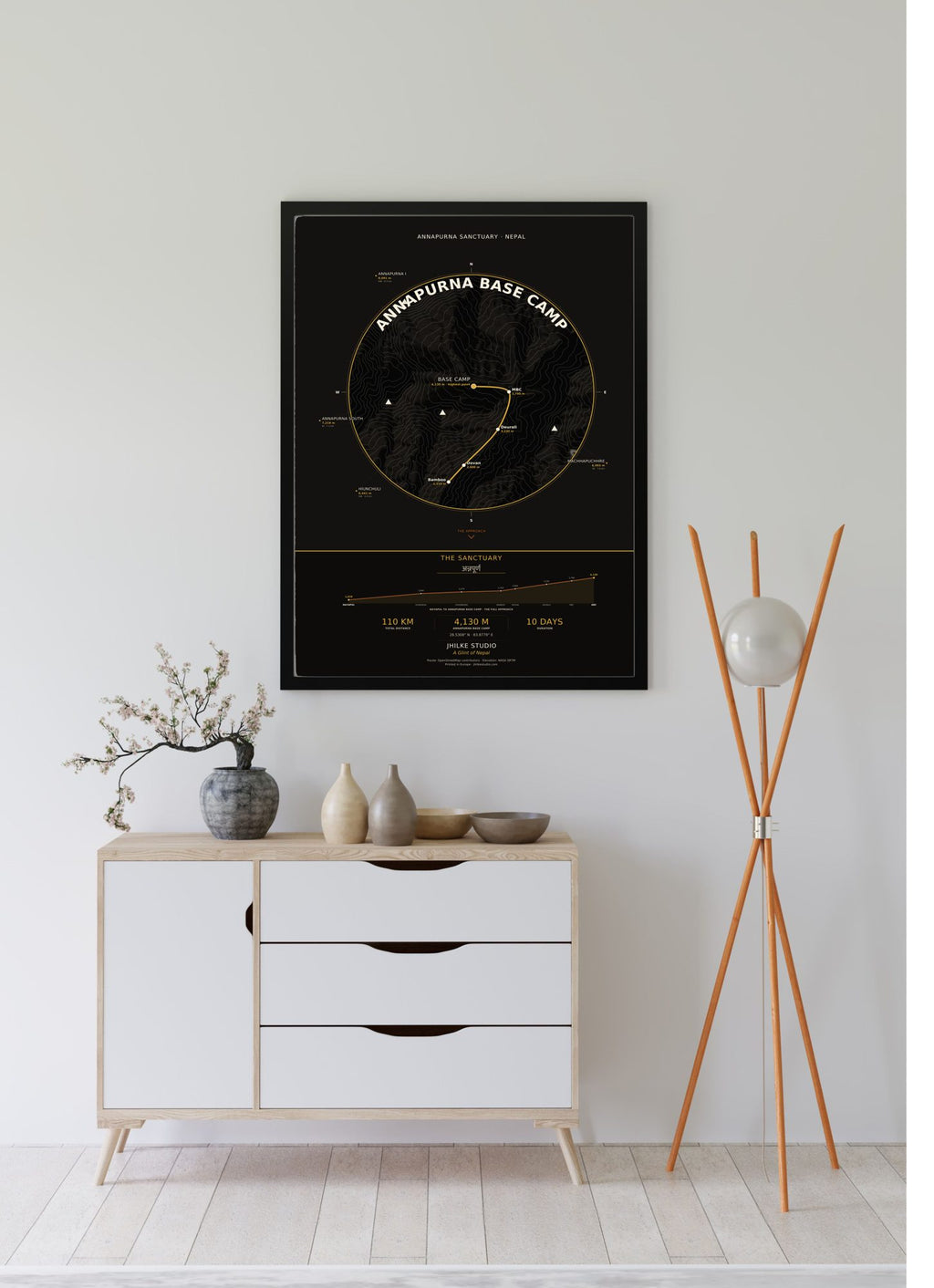 Annapurna Base Camp Trek Map Print (dark) — framed poster, third scene