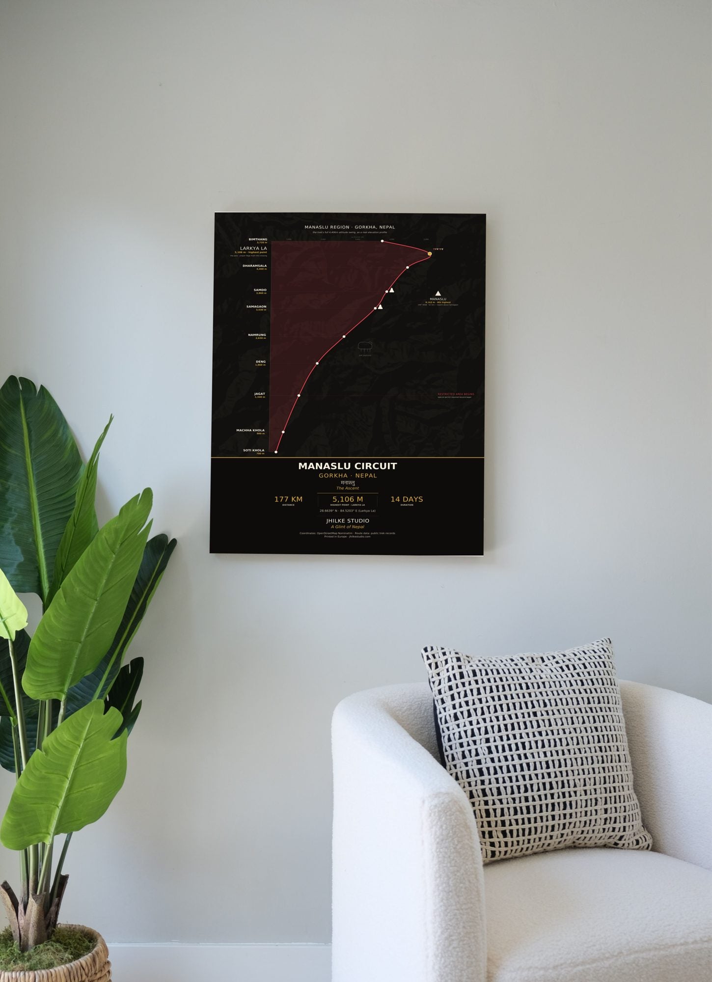 Manaslu Circuit Trek Map Print (dark) — poster, second scene