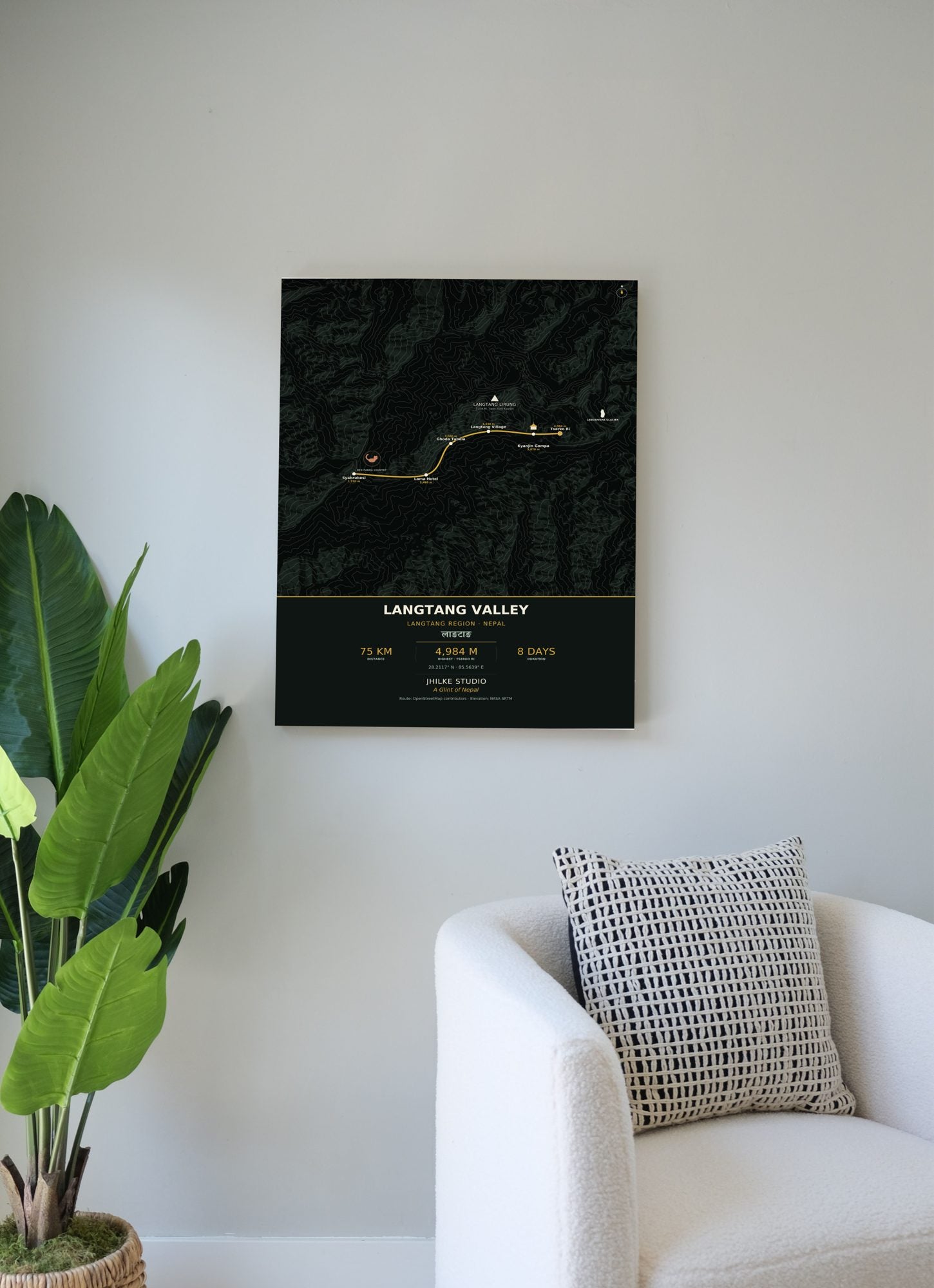 Langtang Valley Trek Map Print (dark) — poster, second scene