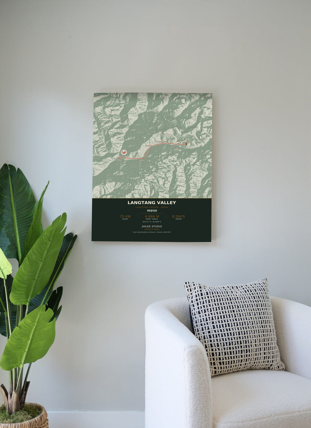 Langtang Valley Trek Map Print (light) — poster, second scene