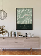 Langtang Valley Trek Map Print (light) — framed poster on wall