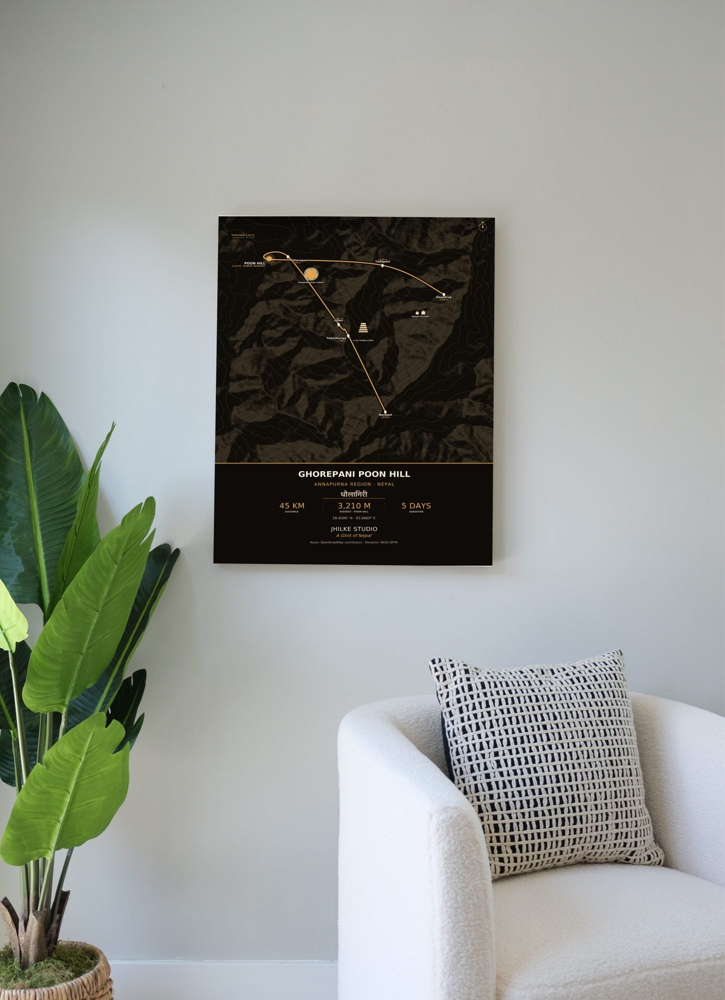 Ghorepani Poon Hill Trek Map Print (dark) — poster, second scene