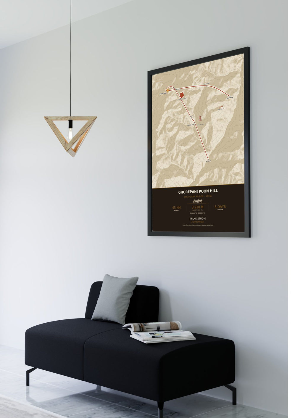 Ghorepani Poon Hill Trek Map Print (light) — framed poster, second scene