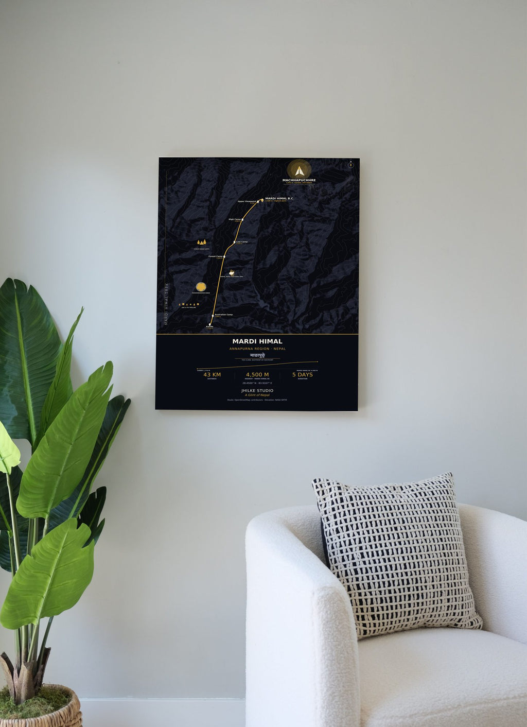 Mardi Himal Trek Map Print (dark) — poster, second scene