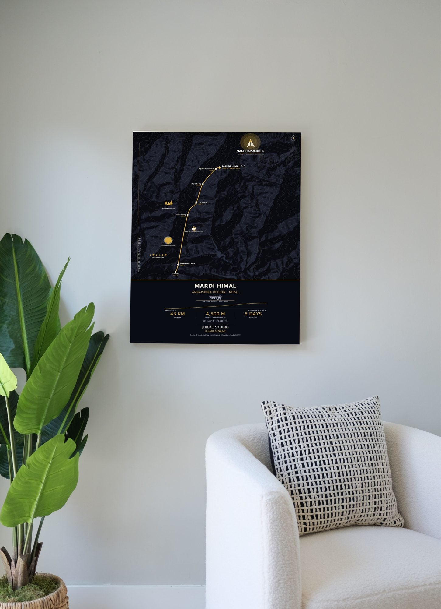 Mardi Himal Trek Map Print (dark) — poster, second scene