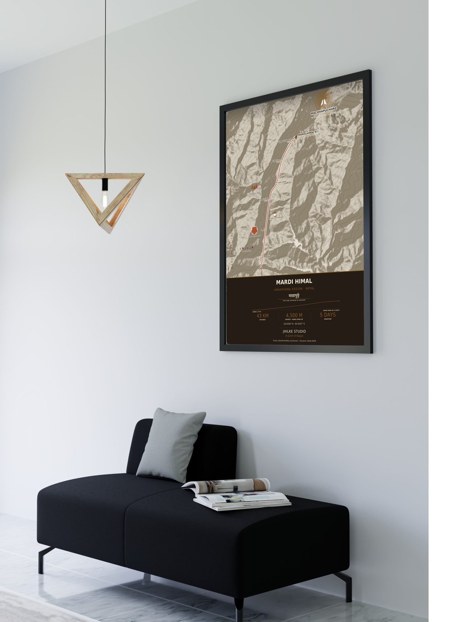 Mardi Himal Trek Map Print (light) — framed poster, second scene