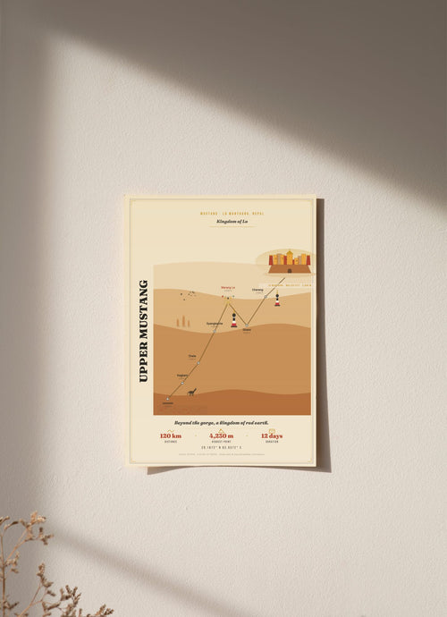 Upper Mustang Trek Map Print — Light — Mustang, Nepal