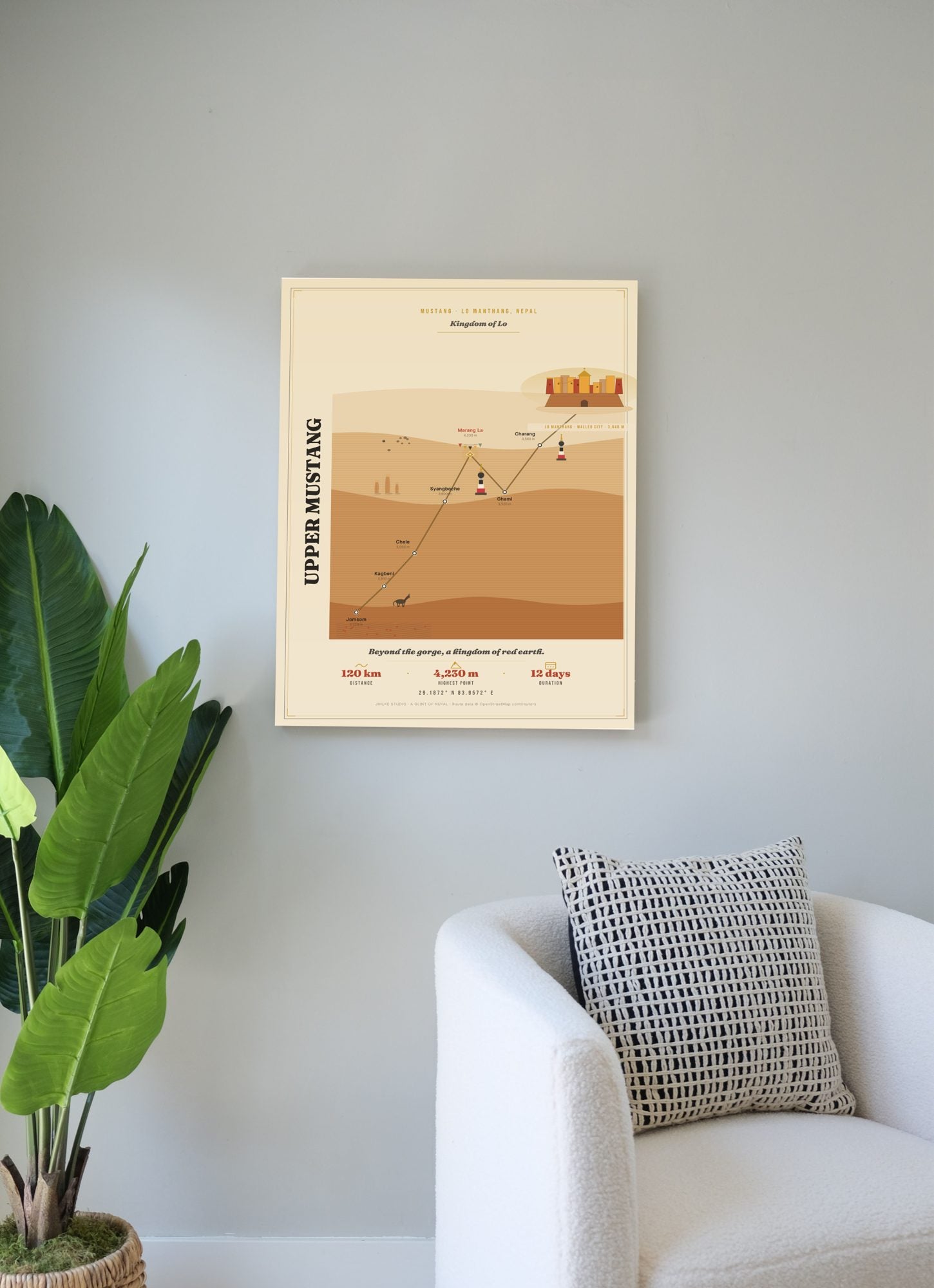 Upper Mustang Trek Map Print (light) — poster, second scene