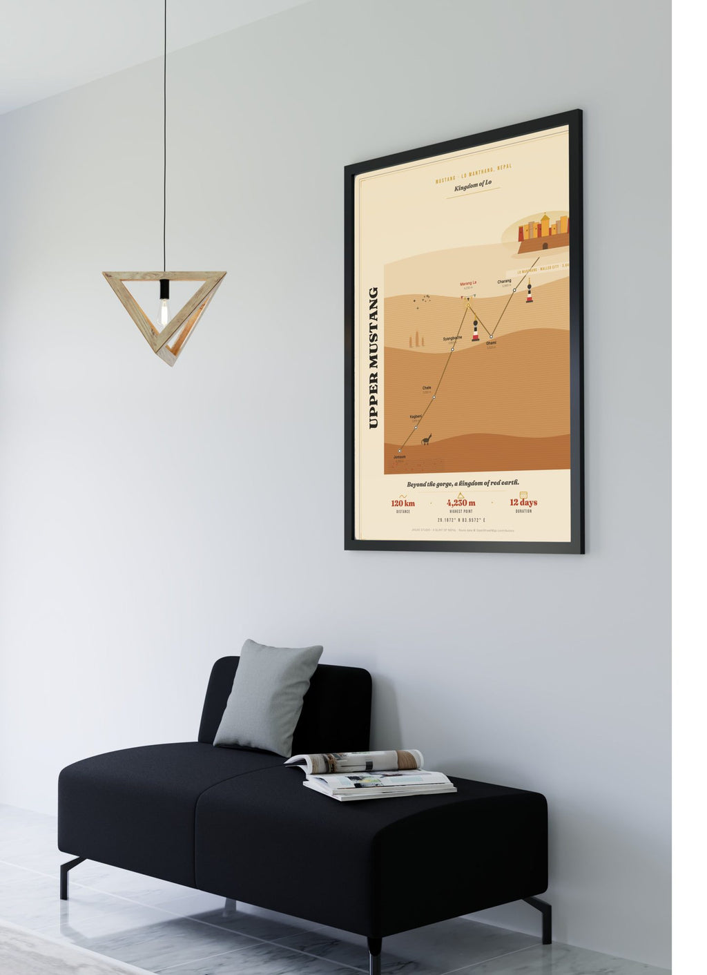 Upper Mustang Trek Map Print (light) — framed poster, second scene