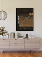 Upper Mustang Trek Map Print (dark) — framed poster on wall